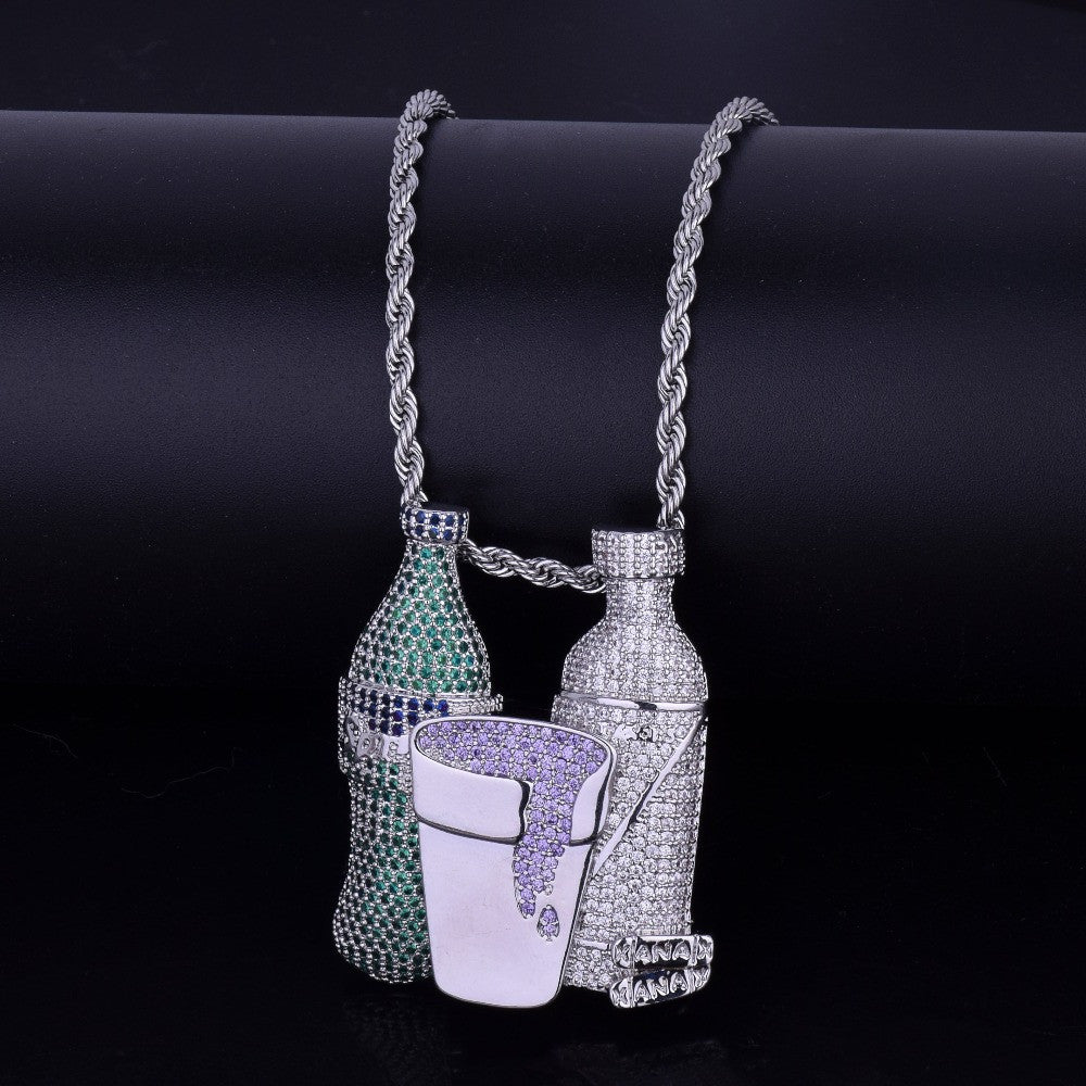 .925 Silver Purple Stuff Iced AAA True Micro Pave Chain Necklace