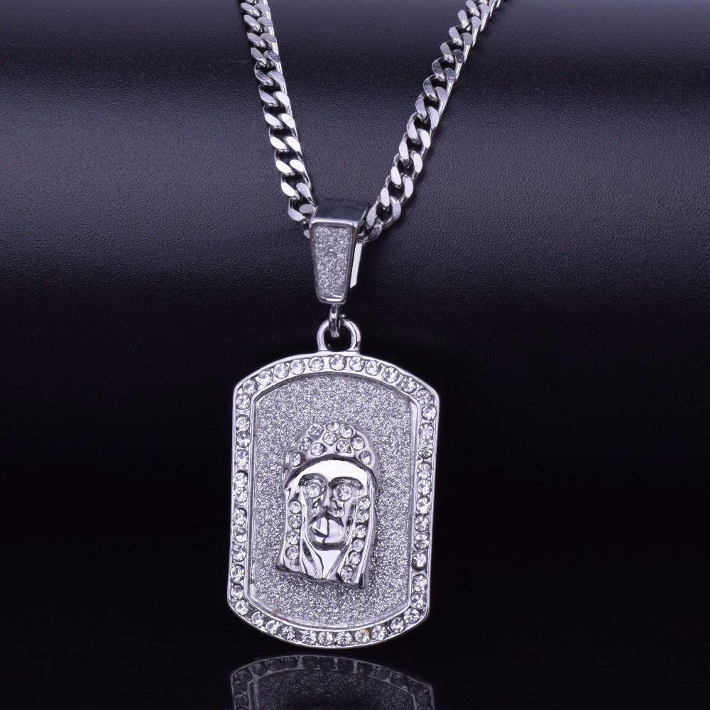 Ancient Of Days | Crushed Ice Micro Pave Jesus Face Dog Tag Hip Hop Chain
