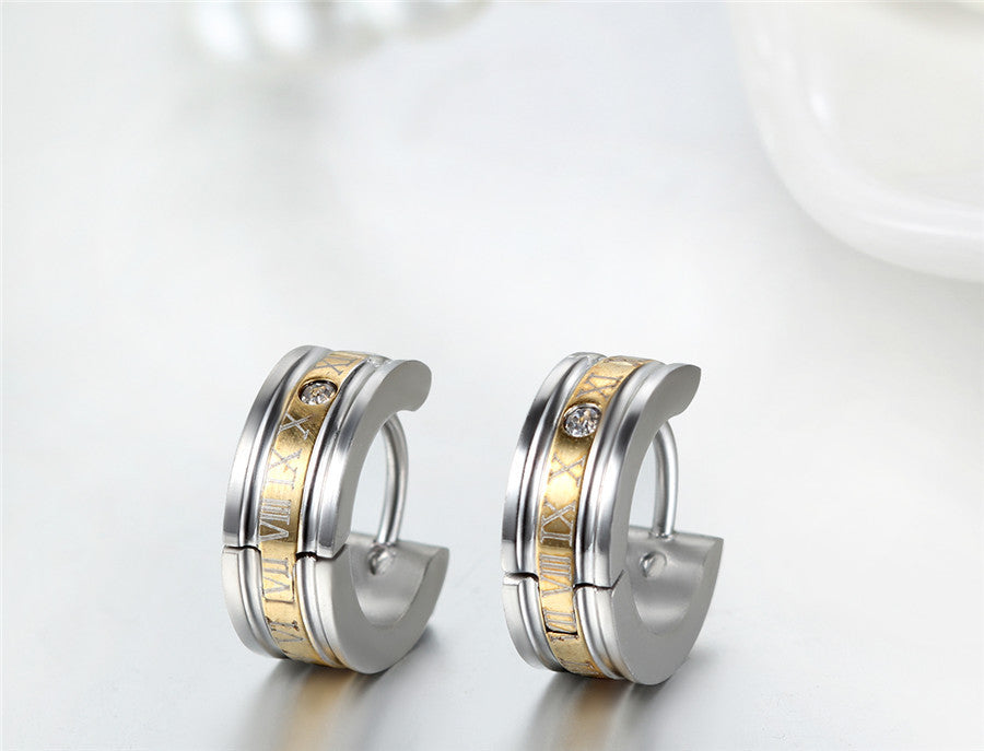 Bling Bling Stainless Steel Roman Numerals Big Boy Blue Gold Black Huggie Earrings