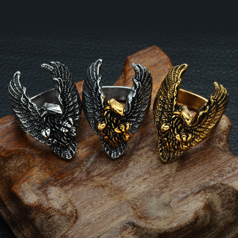 Mens Vintage Soaring Eagle Biker 14k Gold Silver Titanium Stainless Steel Ring