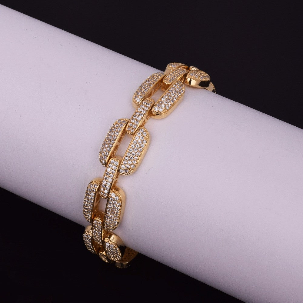 Flooded Ice 24k Gold 925 Silver AAA Micro Pave O Link Hip Hop Chain Bracelet