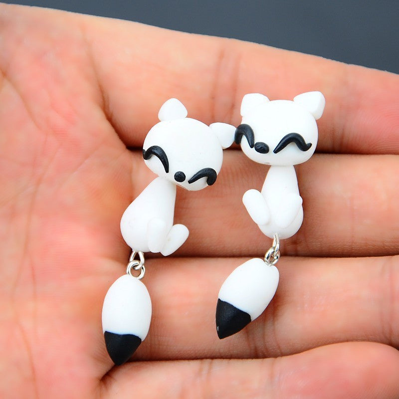 Women's Fashion Handmade Cute Kitten Cartoon Animal Mario Fox Plant Stud Earrings