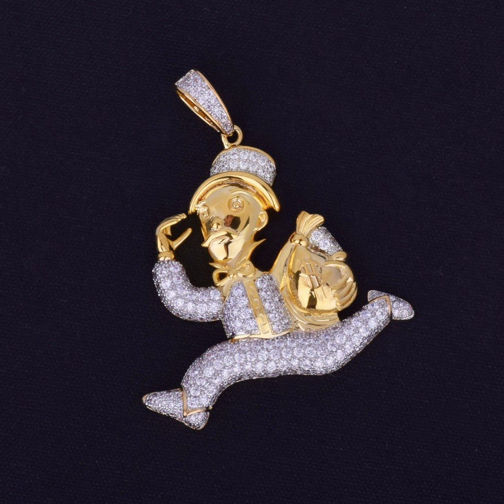 18k Gold Monopoly Money Bags Cuban Link Hip Hop Pendant Chain Necklace