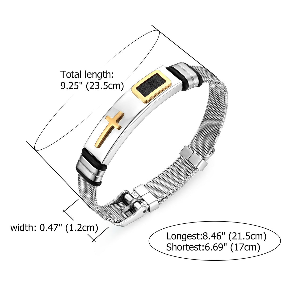 Mens 14k Gold Silver over Stainless Steel Cross Adjustable Bracelet