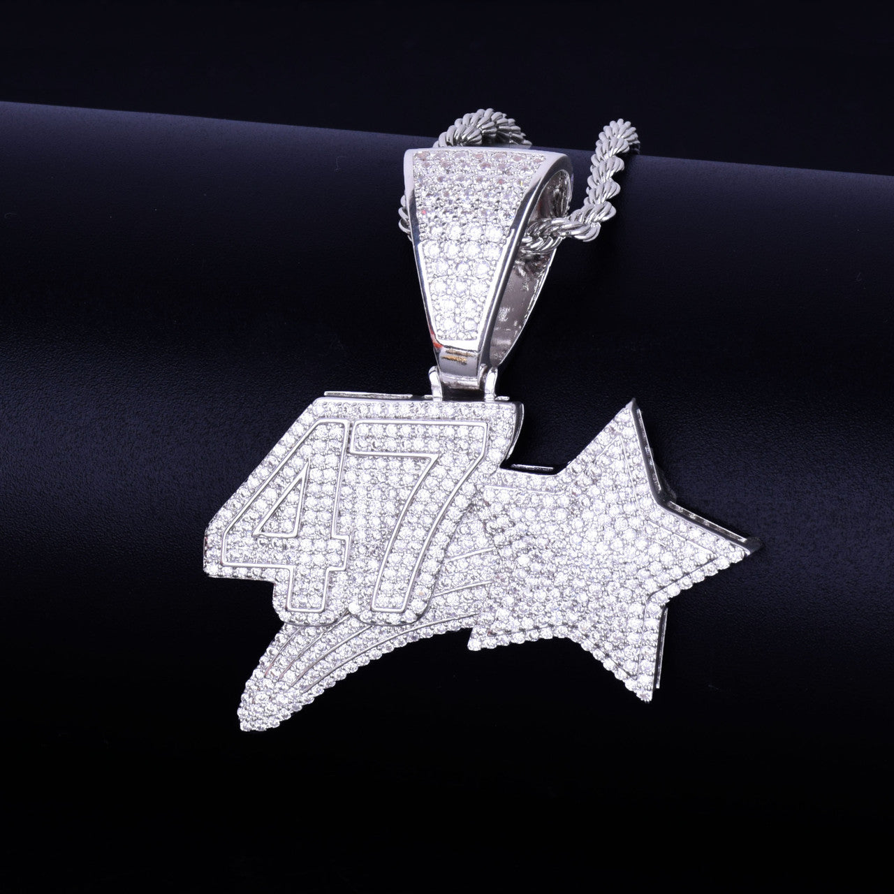 18k Gold .925 Silver Micro Pave Stone 47 Star Hip Hop AAA True Micro Pave Pendant Chain Necklace