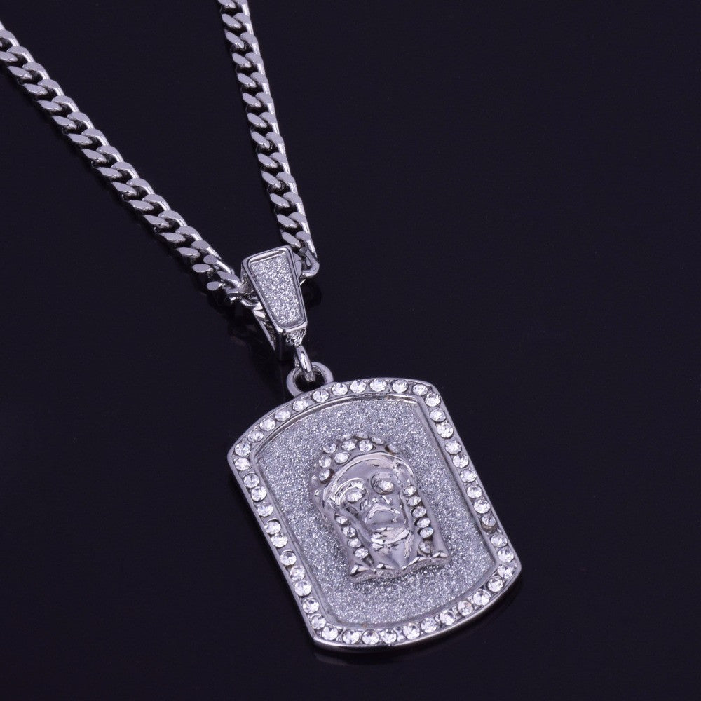 Ancient Of Days | Crushed Ice Micro Pave Jesus Face Dog Tag Hip Hop Chain