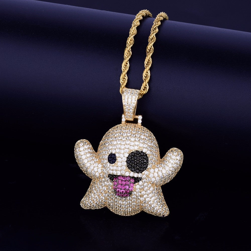 18k Gold Hip Hop Flooded Ice Snapchat Ghost Pendant