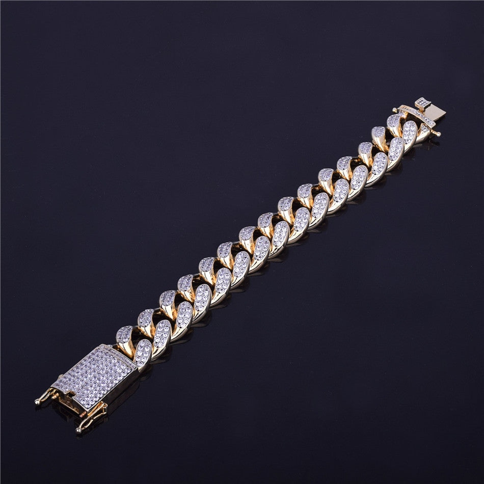 24k Gold .925 Silver Rose Gold Mens Big Boy 20mm AAA Micro Pave Cuban Link Bracelet