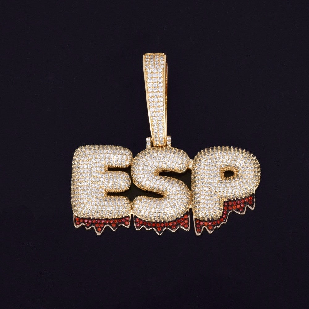 Cuban Link Custom Name Red Blood Drip Drop Bubble Letter Hip Hop Pendant