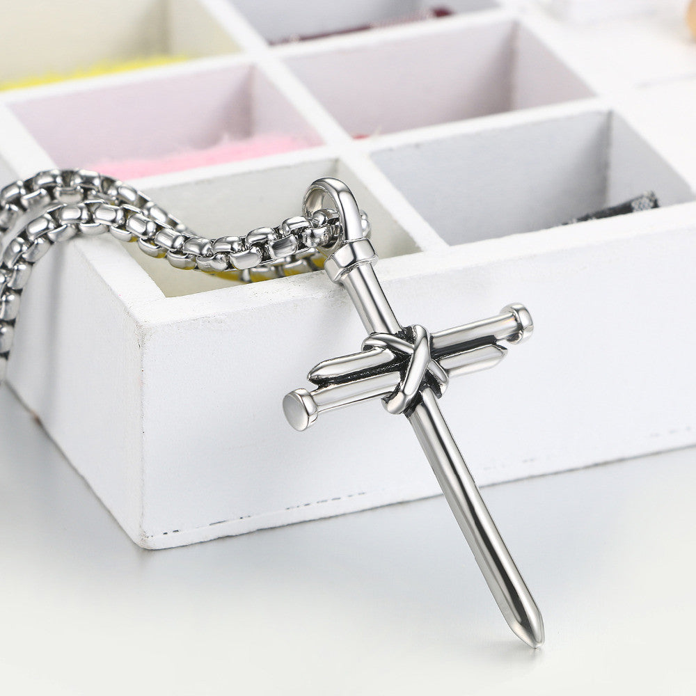 Mens No Fade Stainless Steel Jesus Nail Cross Pendant Chain Necklace