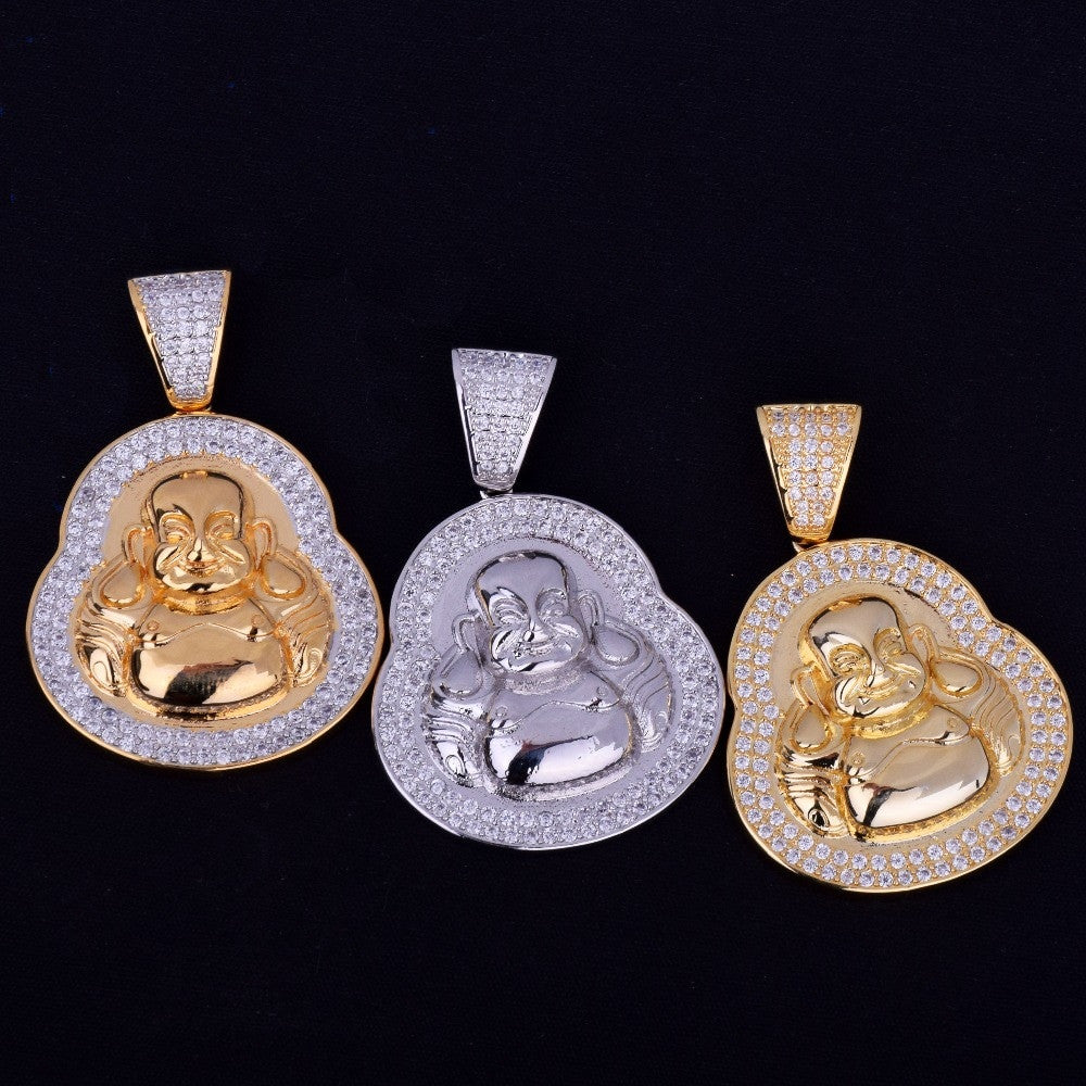 .925 Silver Handset AAA Stone Buddha Chain Necklace