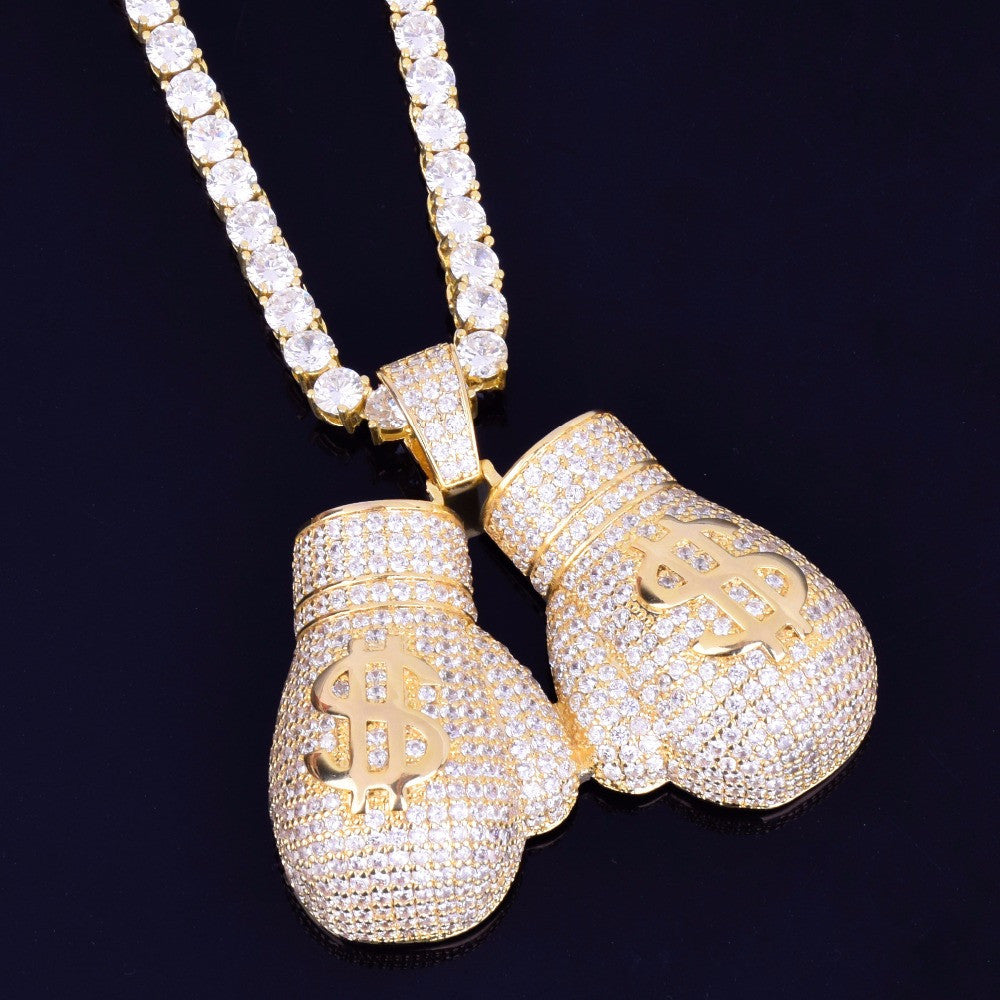 .925 Silver Rose Gold Hip Hop 18k Micro Pave AAA True Micro Pave Money Boxing Gloves Pendant