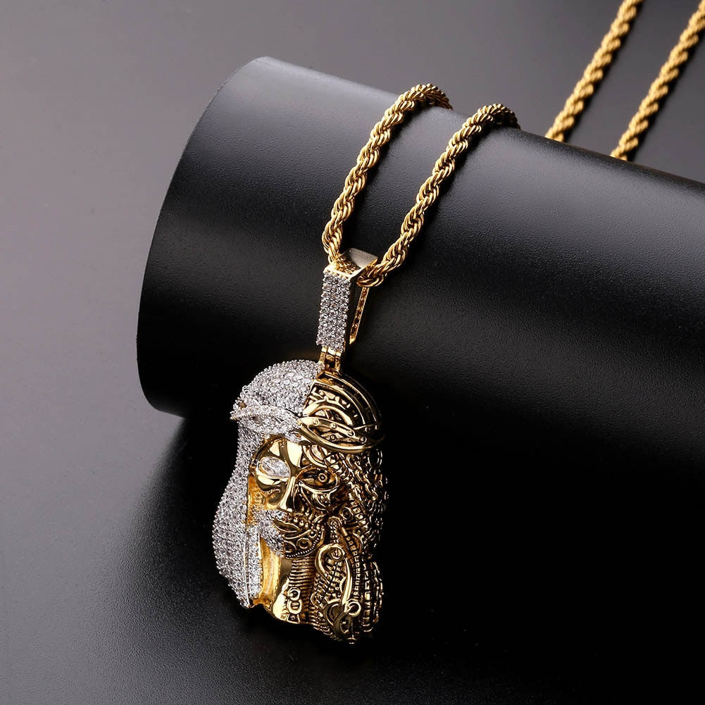 Mens Street Wear Religious Steam Punk Jesus Piece 14k Gold Hip Hop Pendant Chains