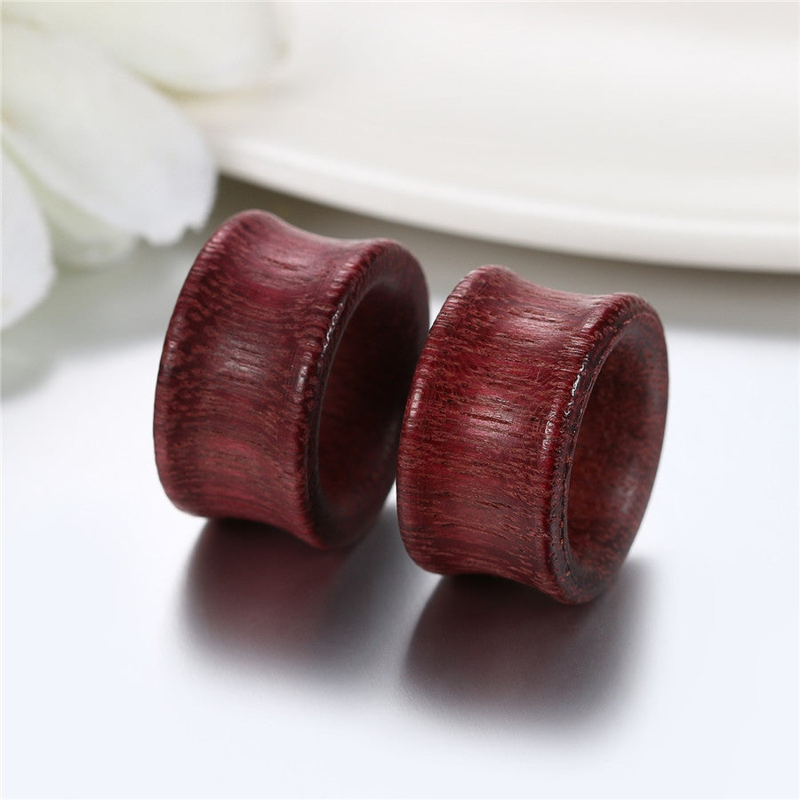 Hollow Wooden Handmade Red Wood Ear Tunnel Plug Earrings