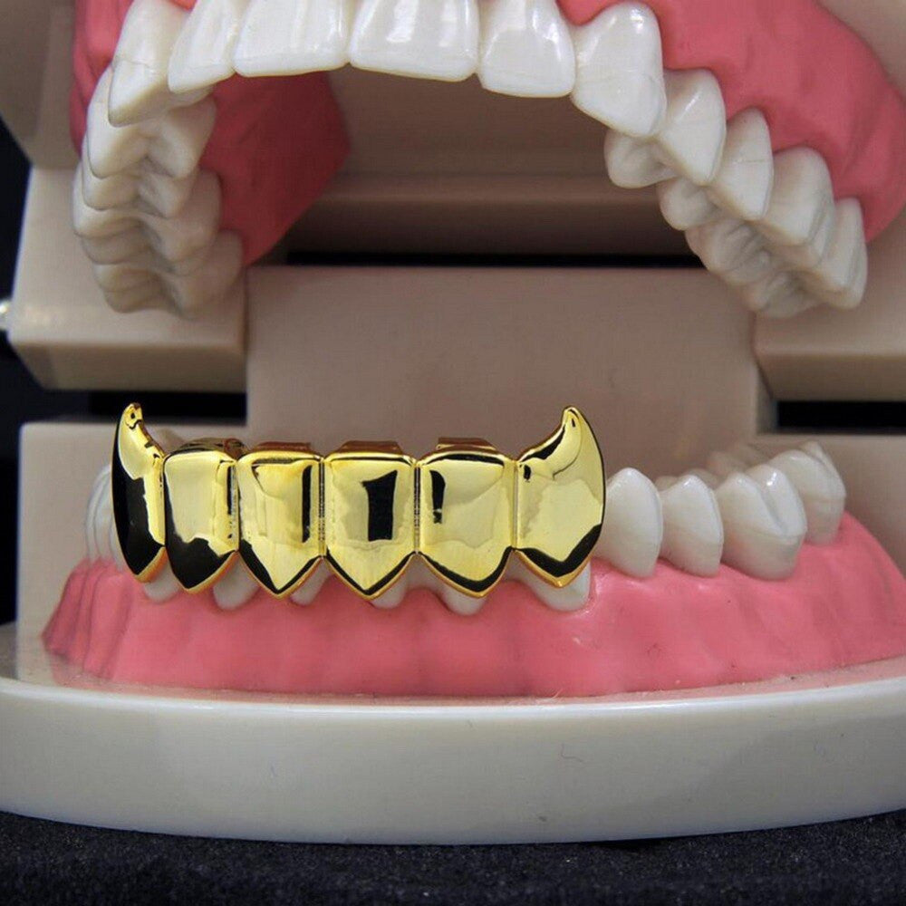 Hip Hop Lower Bottom Custom Fit Yellow Gold Teeth Fang Grillz