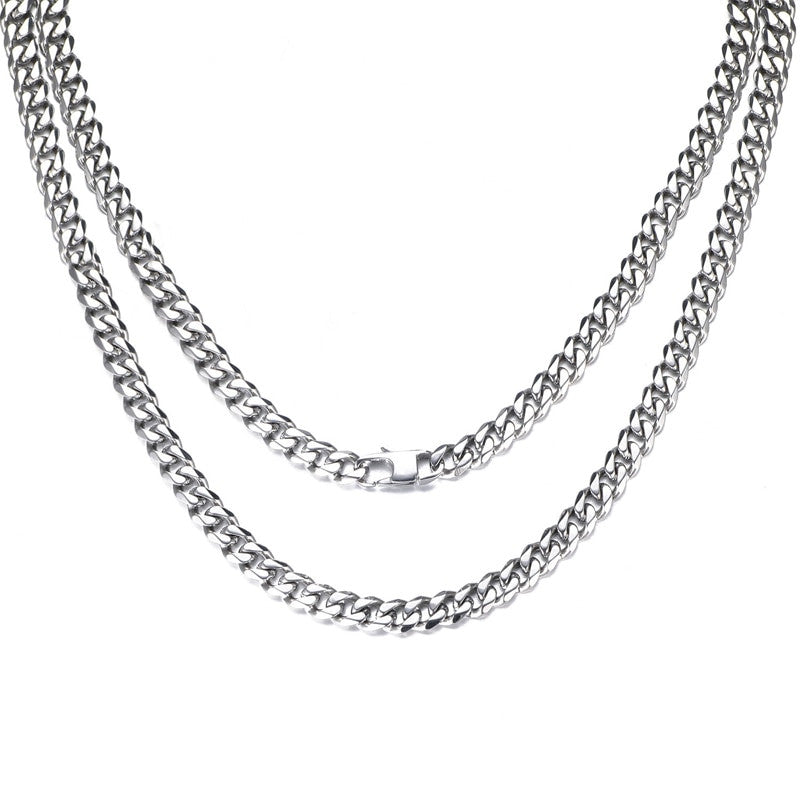 Mens 6MM 14k Gold Silver Black 316L Stainless Steel Miami Cuban Link Chain Necklace
