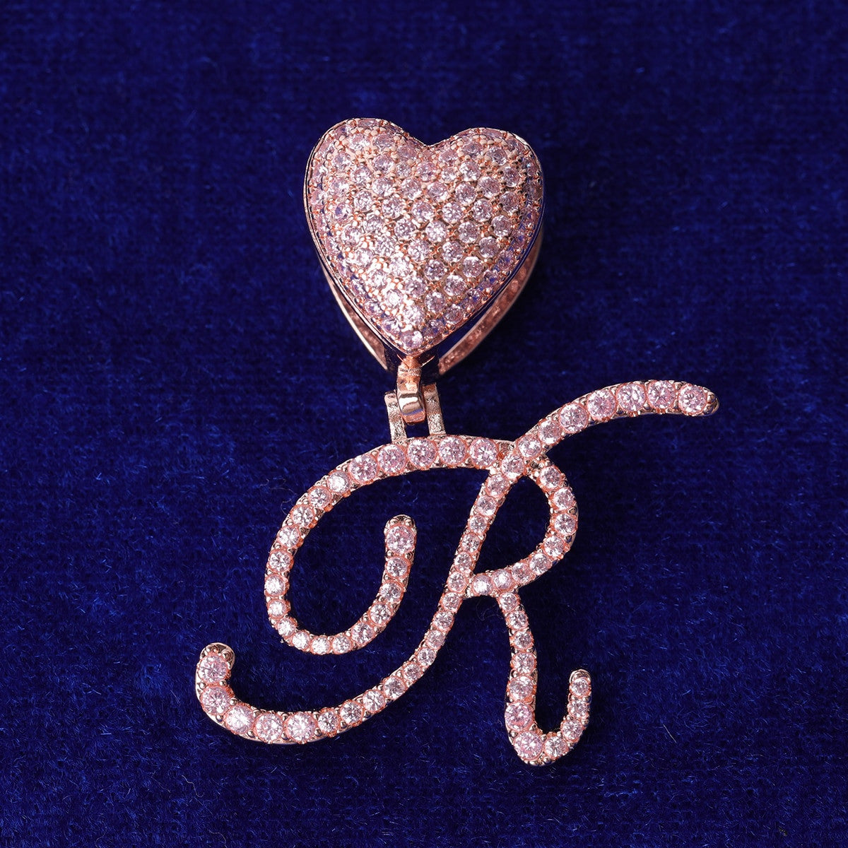 Ladies Bling Fashion Heart Custom Cursive Letter Initial Bling Necklaces