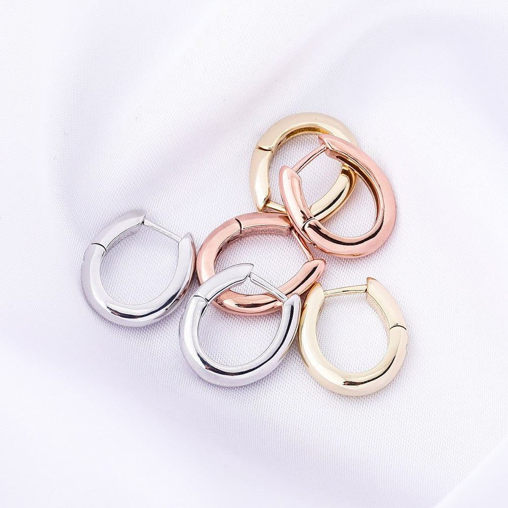 Solid .925 Sterling Silver Oval Loop Silver Gold Rose Gold Earrings