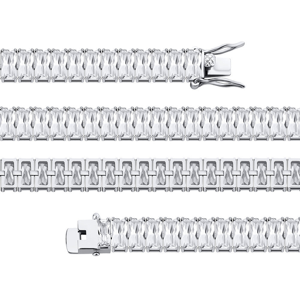 New Ice 8mm Gold Silver Pink Stone Gold Baguette Iced Link Tennis Bracelet