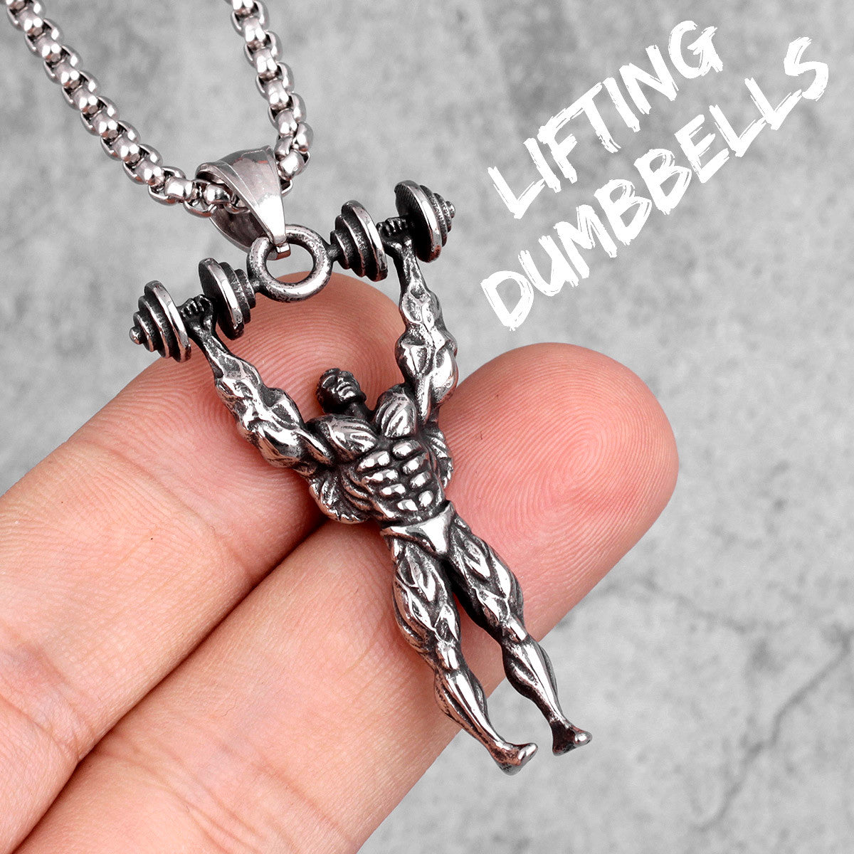 Mens No Fade Stainless Steel Fitness Dumbbell Pendant Chain Necklace