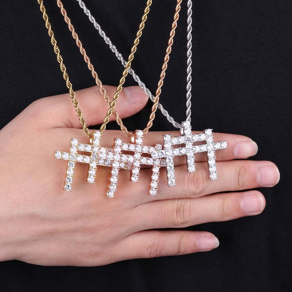 Hip Hop Flooded Ice 14k Gold 925 Silver Rose Gold AAA Stone Gunna Cross Pendant
