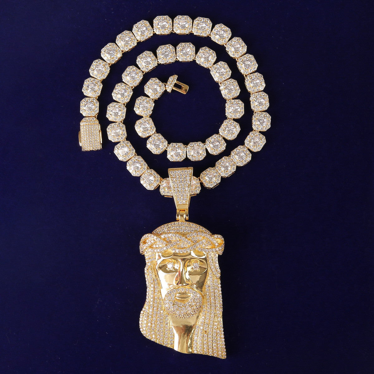 Big Boy Spiritual Swag Solid Back Jesus Head Piece 3A Bling Hip Hop Chain Pendant