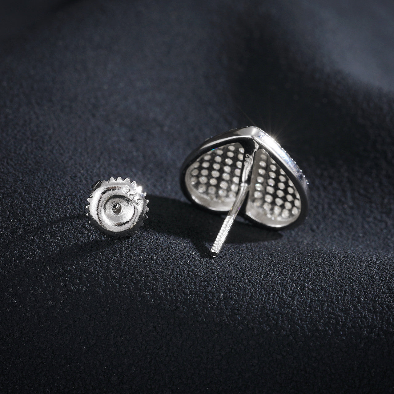 Luxury Genuine Lab Diamond .925 Sterling Silver Heart Bling Hip Hop Earrings