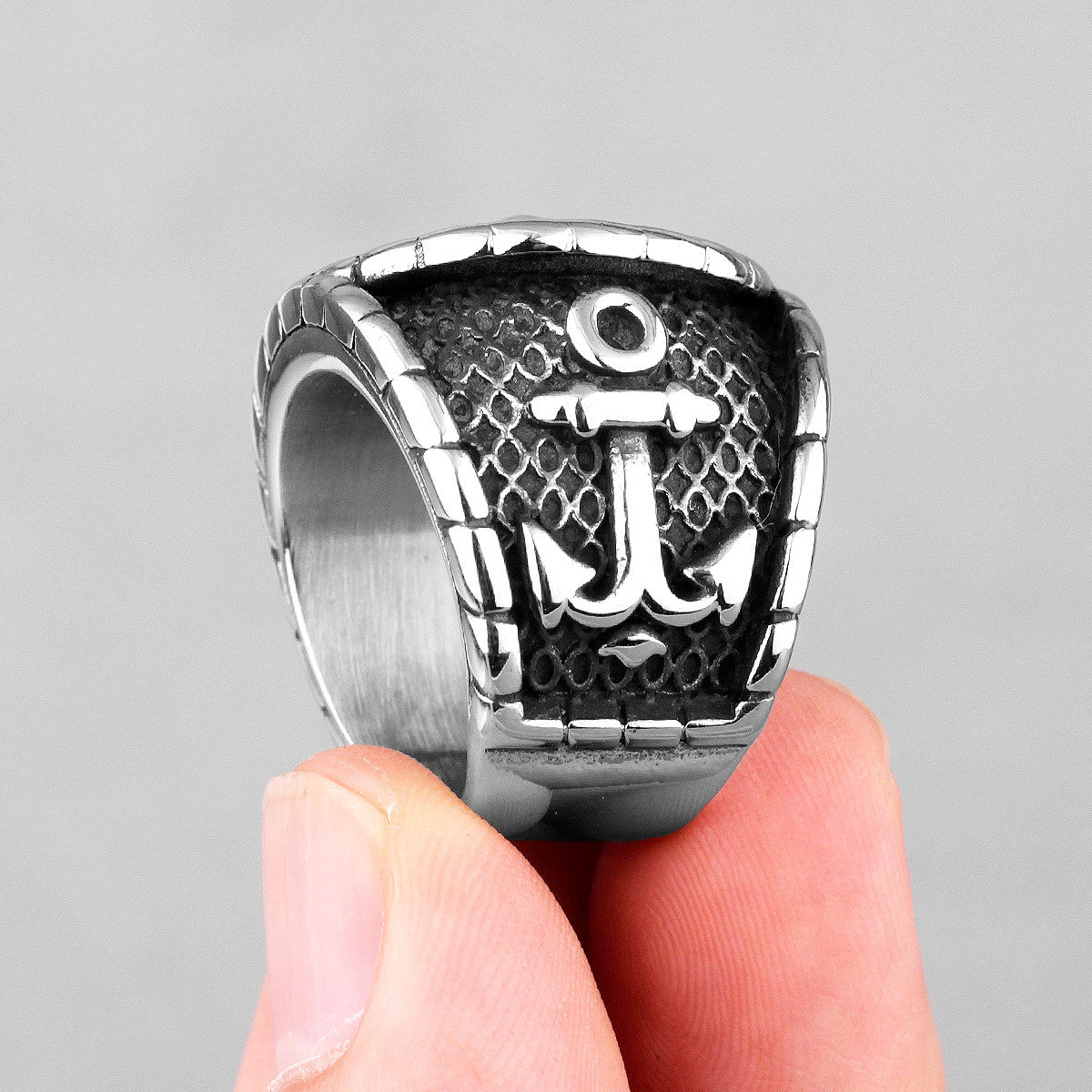 Mens 316L Stainless Steel Nautical Navigation Wheel Anchor Street Wear Rings