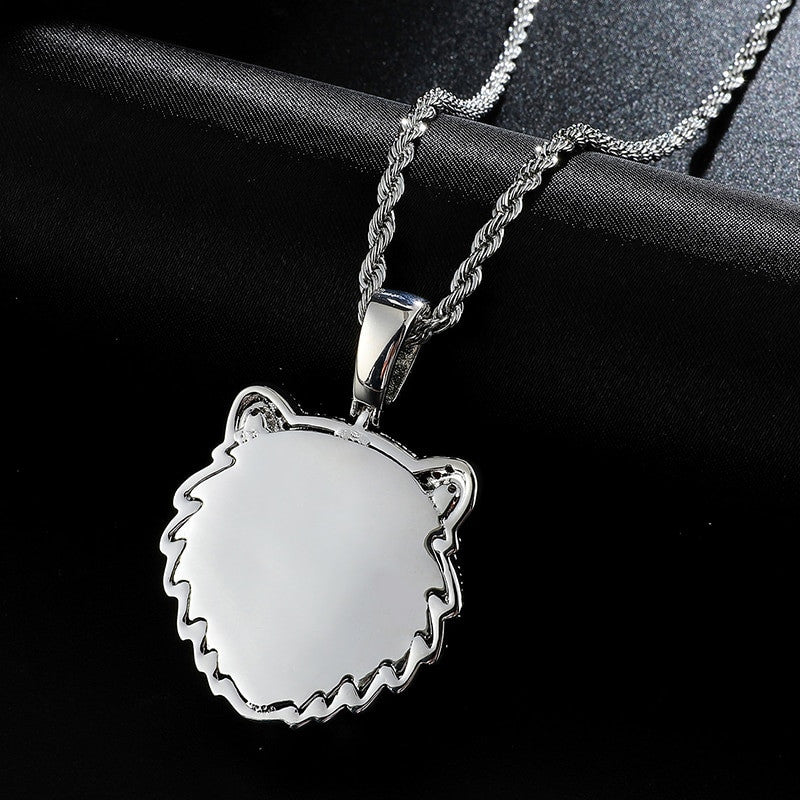 Hip Hop 14k Gold White Gold Flooded Ice Wolf Head Bling Pendant Chain Necklace