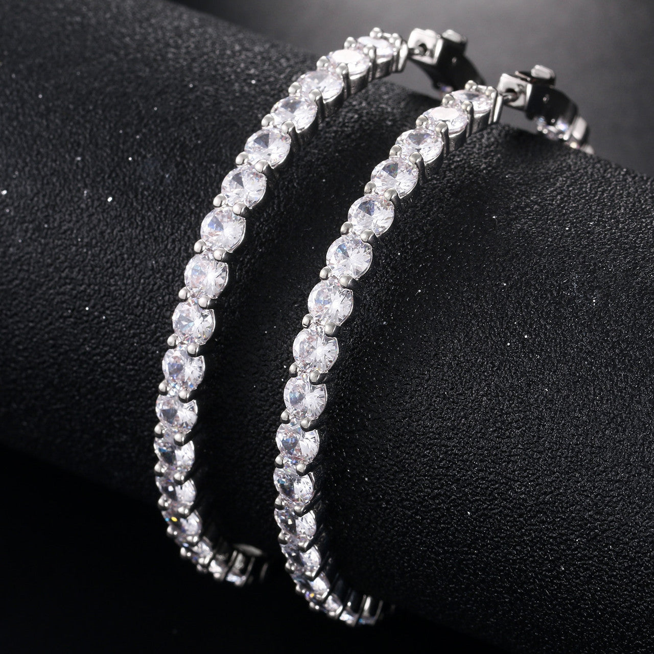 Ladies Big Circle Hoop Fashion Girl Real CZ Stone Bling Earrings