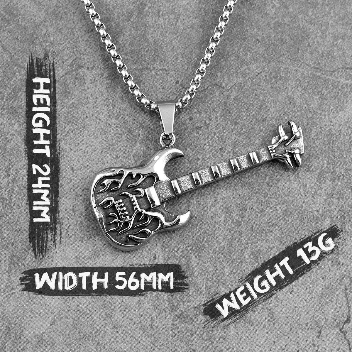 Mens 316L Stainless Steel Street Rock Hip Hop Hell Guitar Pendant Chain Necklace