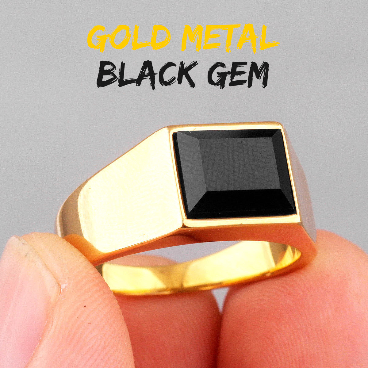 Simple Luxury | 14k Gold Over Solid Stainless Steel Black Gemstone Street Style Rings