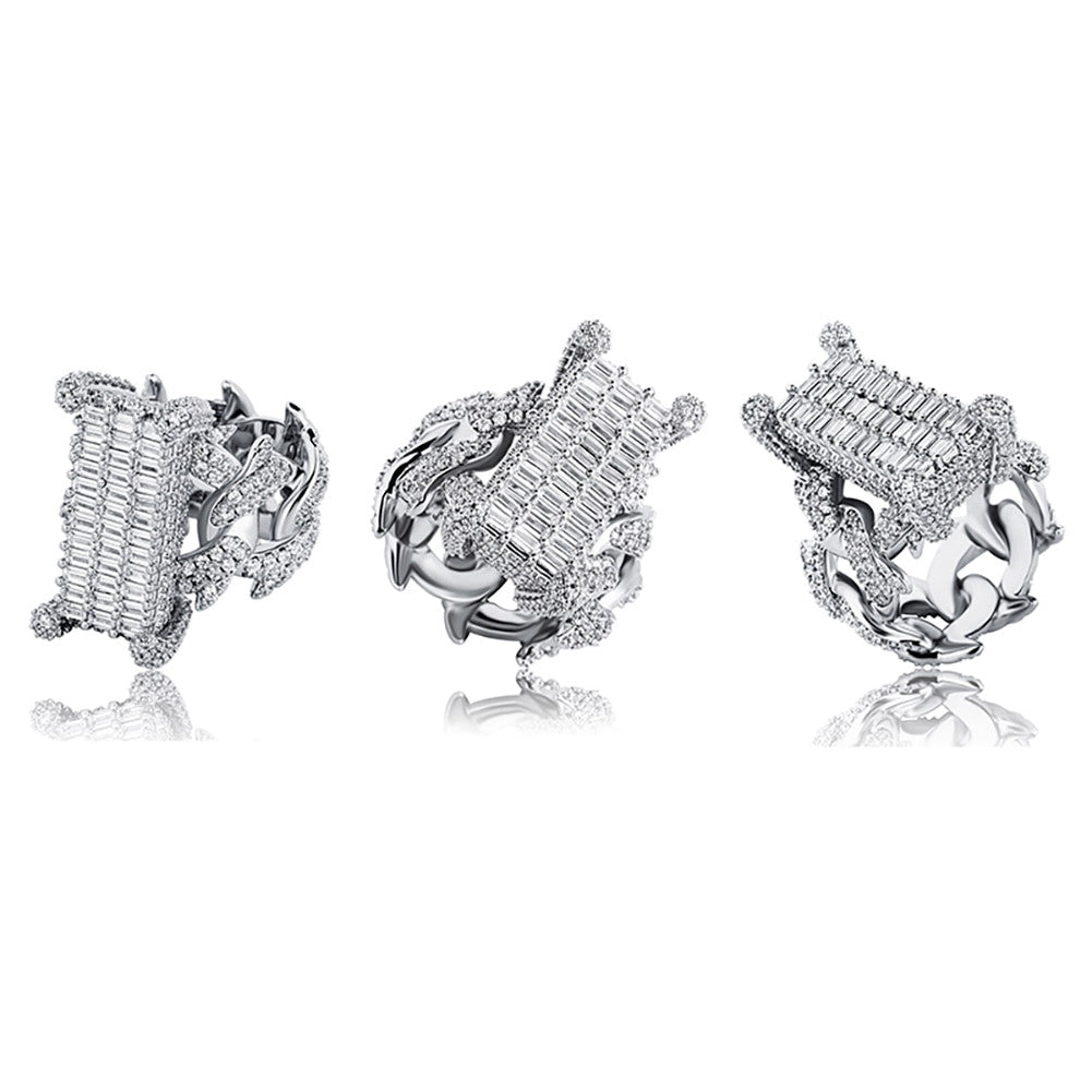 Ultra Ice Baguette Crown of Thorns Hip Hop Rings