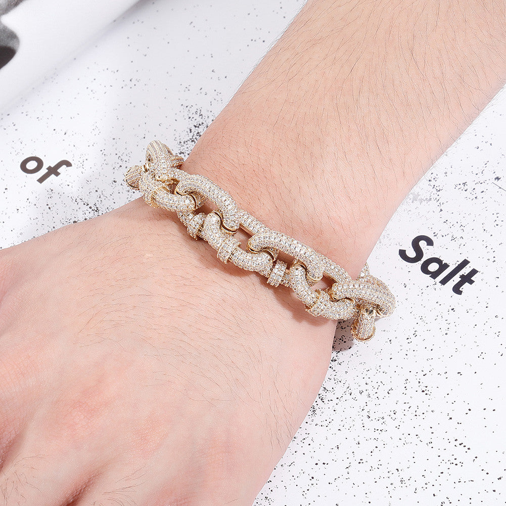 The Pipe Fitter | VVS Diamond CZ Barrel Clasp Gold Silver Two Tone Hip Hop Bracelets