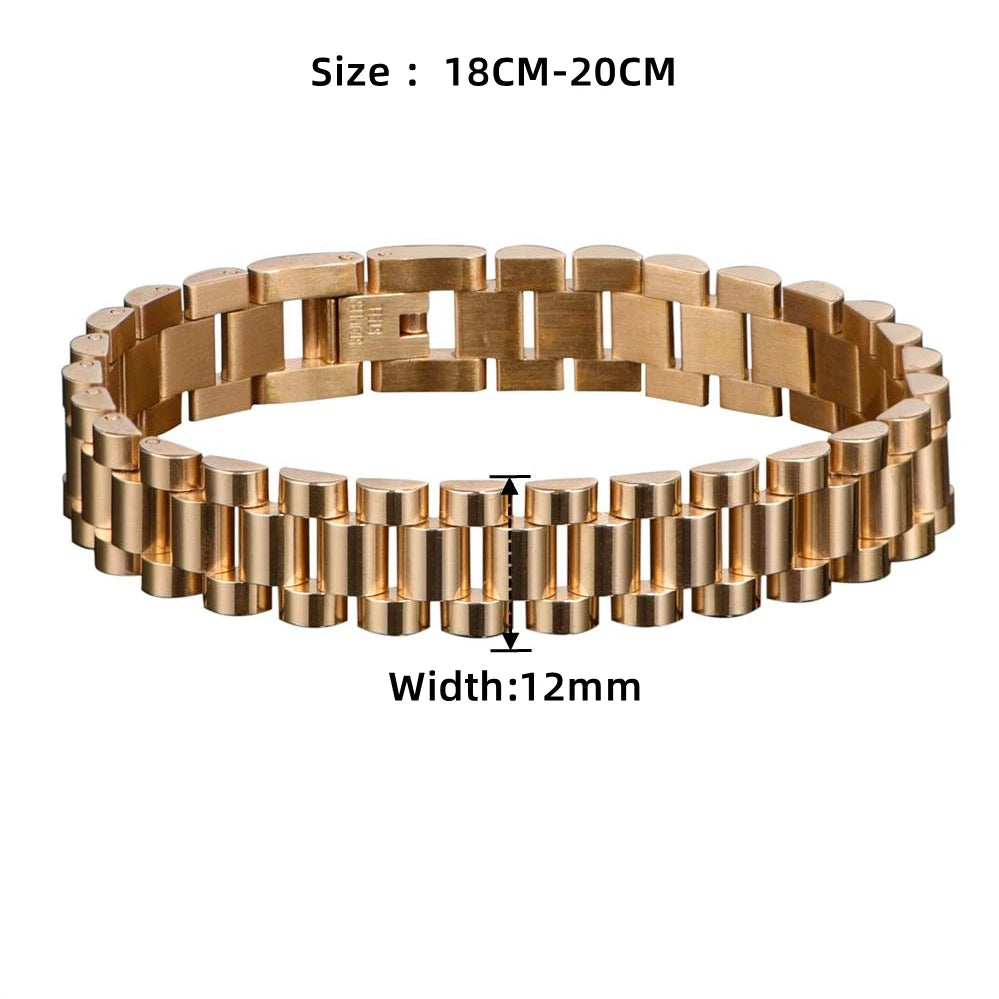 The Watch | 3 Piece 18k Gold Over Solid Stainless Steel 12mm Watch Band Hip Hop Bracelet Set