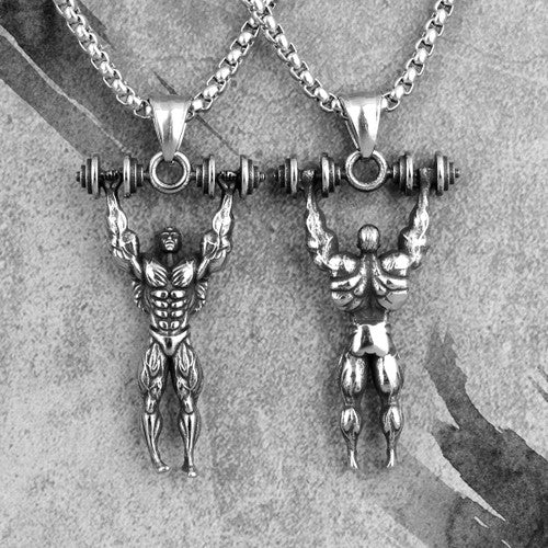 Mens No Fade Stainless Steel Fitness Dumbbell Pendant Chain Necklace