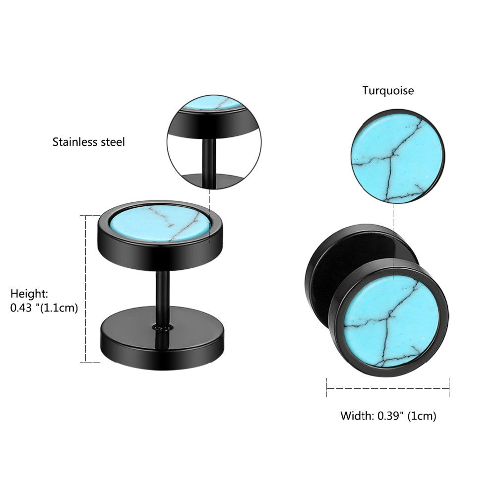 Fashion Stainless Steel No Fade Dumbbell Screw Back Turquoise Black Brown Earrings