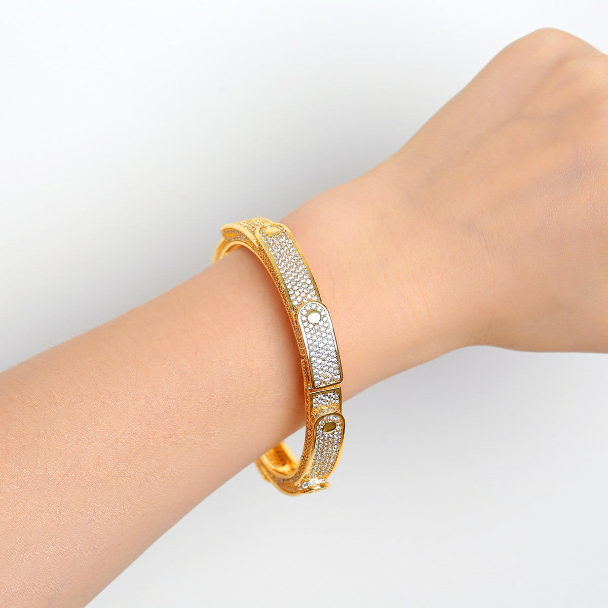 Irregular Wave | Flooded Ice Layered Yellow Rose White Gold Hip Hop Bangle Bracelet