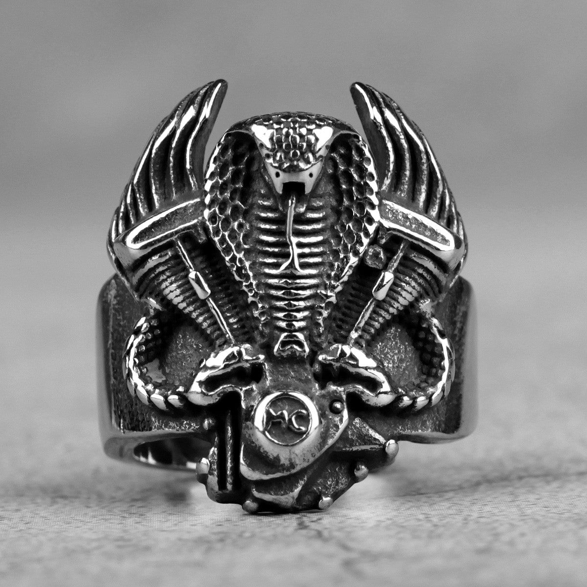 Cobra | Stainless Steel Locomotive Engine Unique Street Wear Biker Rings