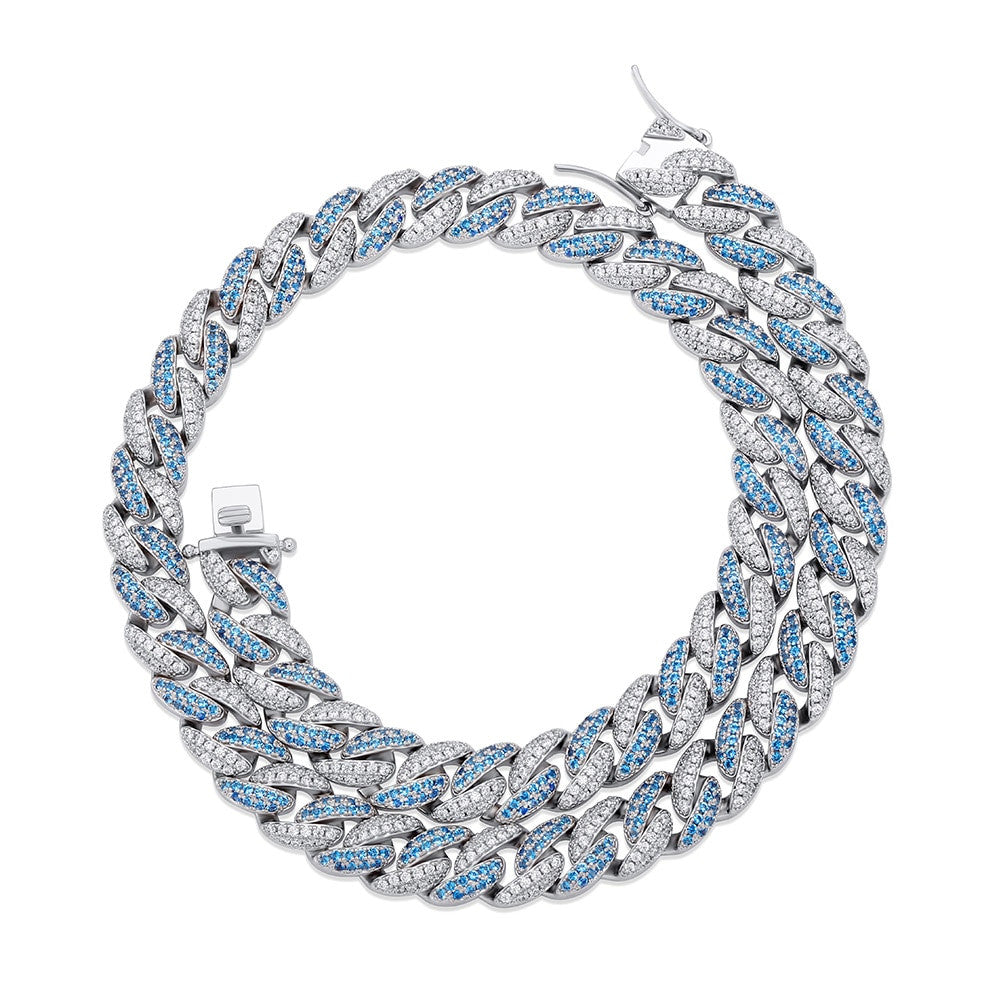 Ladies 9mm Colorful Cuban Link 3A Micro Pave High Fashion Chain Necklaces