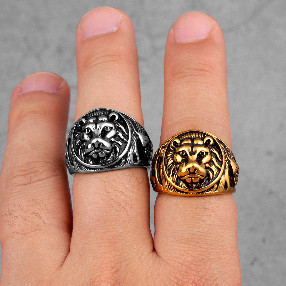 Mens King Of The Jungle 316L 14k Gold Silver No Fade Stainless Steel Street Wear Rings