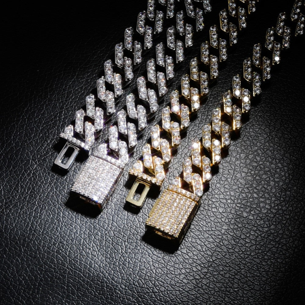 Mens 3 Row Ice AAA+ Water Stone Prong Set 12mm Open cut Cuban Link Chains Necklace