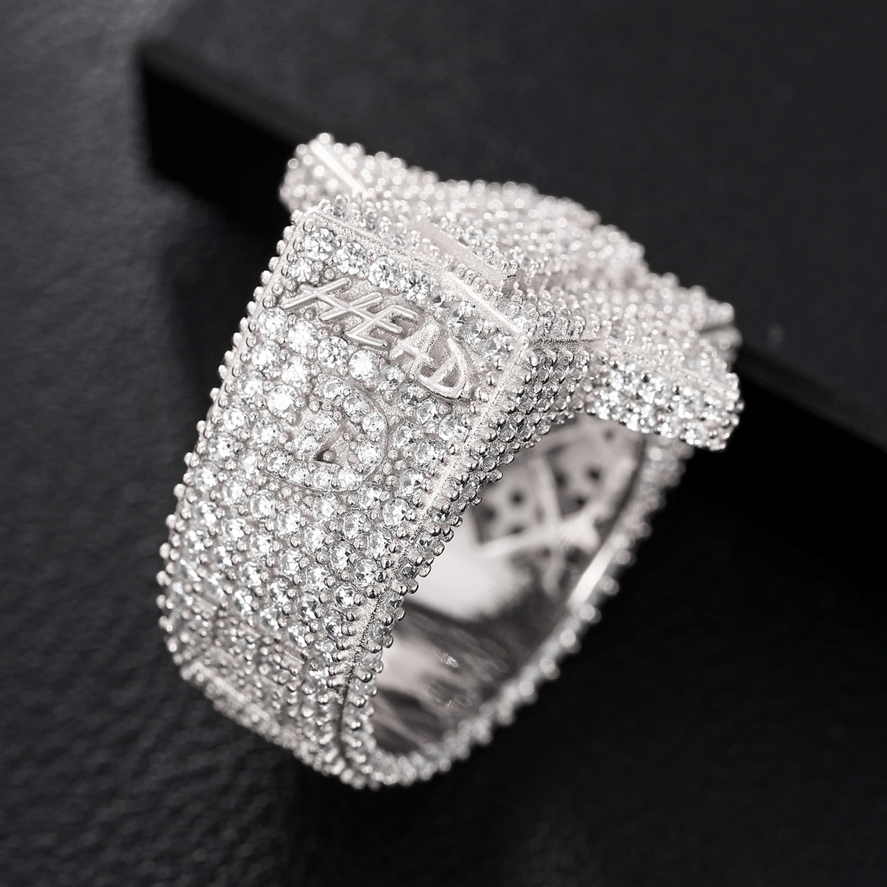 Mens Genuine VVS Diamond Star Of David King Engraved Solid 925 Silver Iced Rings