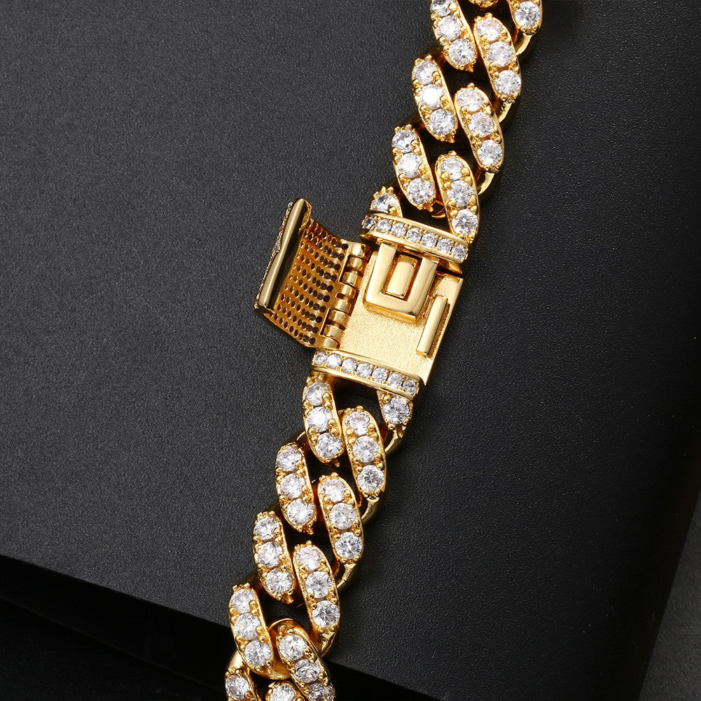 Mens Hip Hop Four Prong Cluster Stone Barbed Wire Blinged Ice Bracelet Chain Necklace Set