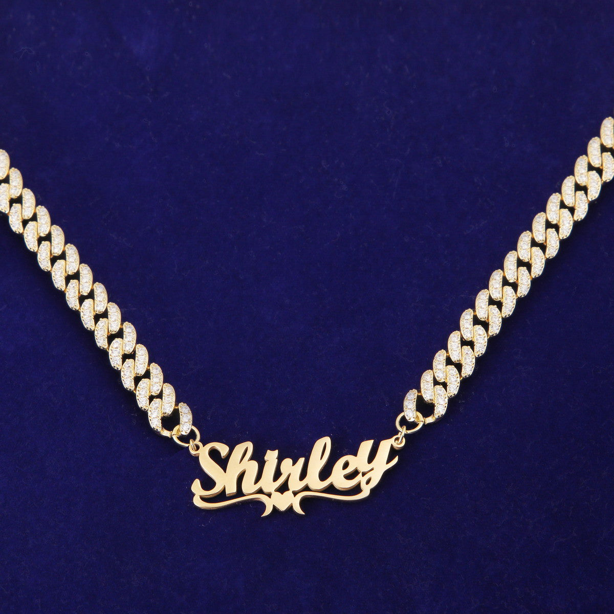 The Princess | VVS Diamond CZ Iced Cuban Link Cursive Letter Initial Name Necklace