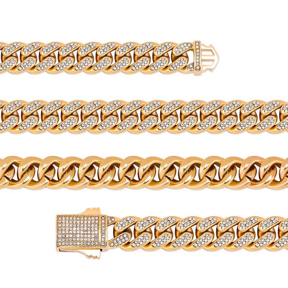 Mens Iced 12mm Stainless Steel Miami Cuban Link Spring Clasp Hip Hop Bracelets