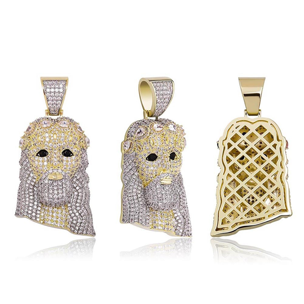 14k 925 Silver Rose Gold Iced Crown Of Thorns Jesus Piece Hip Hop Pendant Chain Necklace