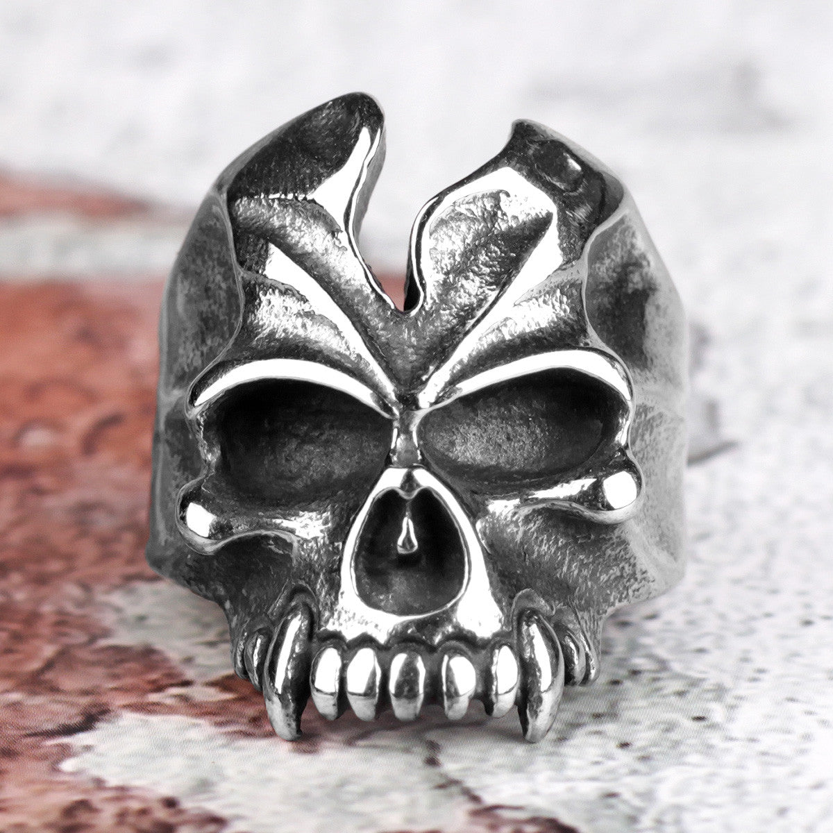 Mens No Fade Stainless Steel Devils Tooth Warriors Skull Street Wear Rings