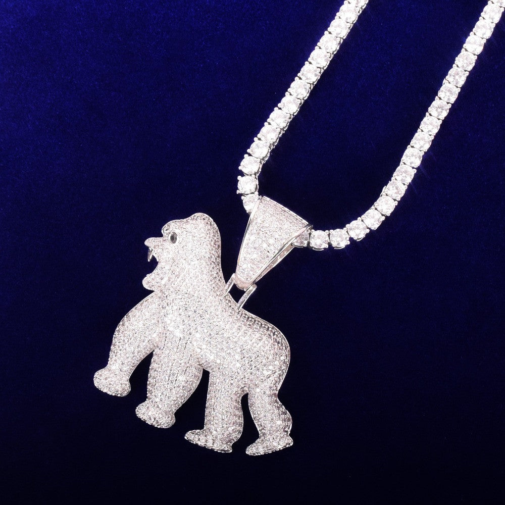18k Gold Silver Its Real In The Field ApeShit Gorilla Jungle Orangutans Hip Hop Pendant Chain Necklace