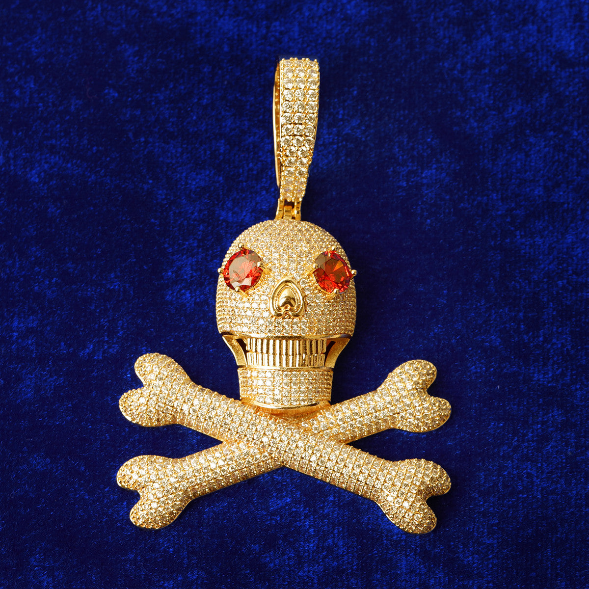 The Dead Zone | VVS Diamond CZ Red Stone Eye Anime Hip Hop Skull and Bones Pendant